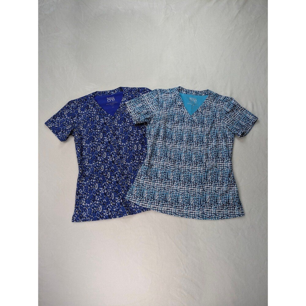 Barco One Scrub Tops Lot Size XS Blue Abstract Print V-Neck Medical Uniforms Set